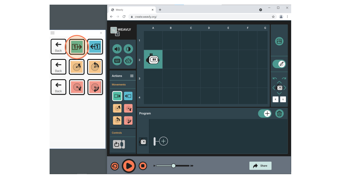 Selecting Forward action block on the Grid3 onscreen keyboard.